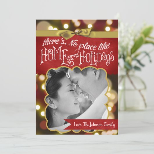 5x7 XMAS Kerstmis Gouden Bokeh Lichten FOTO-kaart Feestdagenkaart (Staand voorkant)