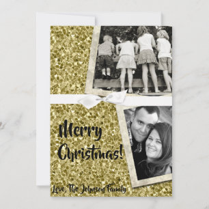 5x7 XMAS Kerstmis Gouden Sneeuwvlok Glit FOTOKAART Feestdagenkaart