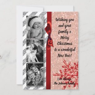 5x7 XMAS Kerstmis Rode Glitter Sneeuwvlok FOTO-kaa Feestdagenkaart