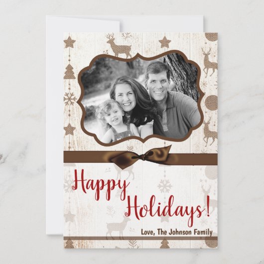 5x7 XMAS Noel Burlap Deer Doe Buck Carte photo (Devant)