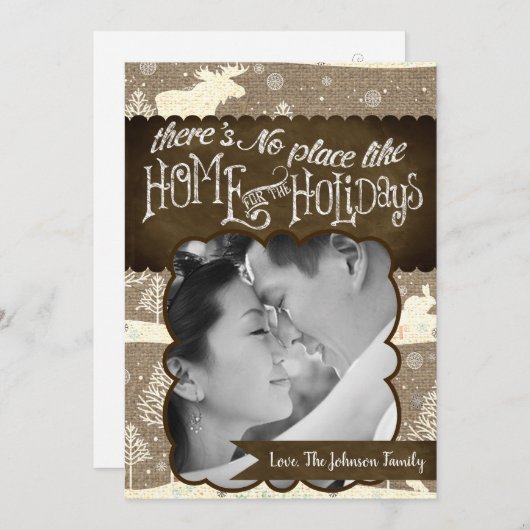 5x7 XMAS Noel Burlap Deer Doe Buck Carte photo (Devant / Derrière)