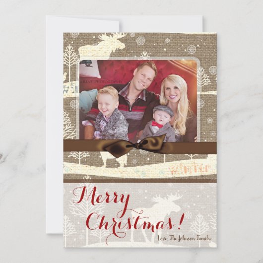 5x7 XMAS Noel Burlap Deer Doe Buck Carte photo (Devant)