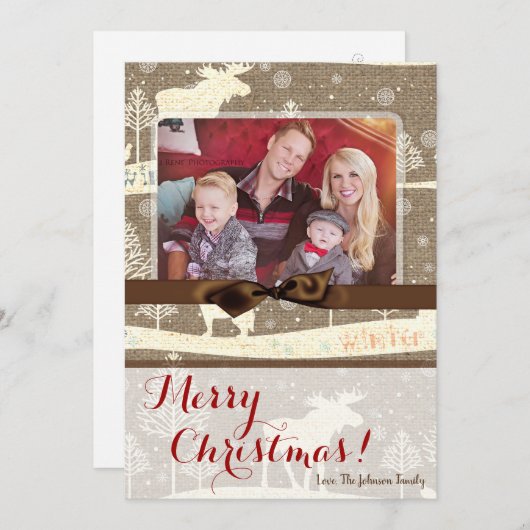 5x7 XMAS Noel Burlap Deer Doe Buck Carte photo (Devant / Derrière)