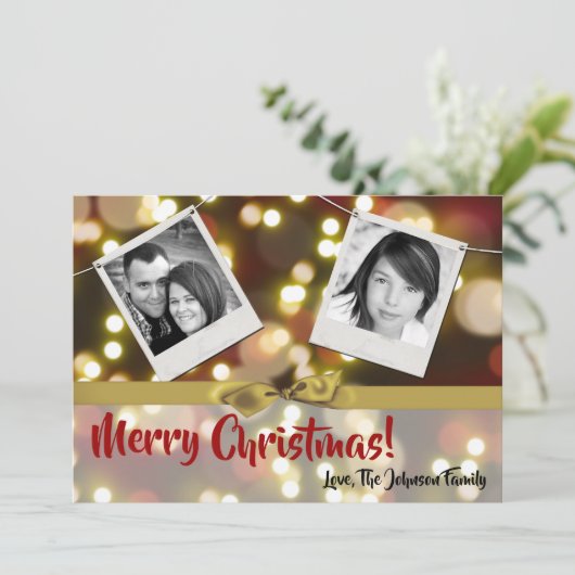 5x7 XMAS Noël Gold Bokeh Lights Carte photo (Debout devant)