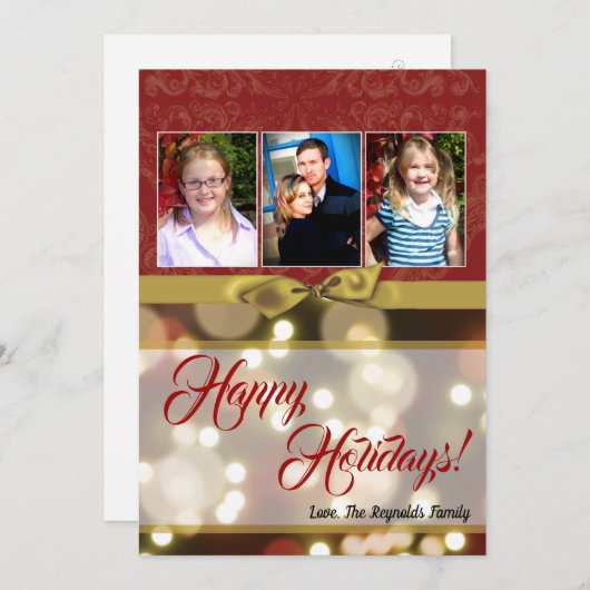 5x7 XMAS Noël Gold Bokeh Lights Carte photo (Devant / Derrière)