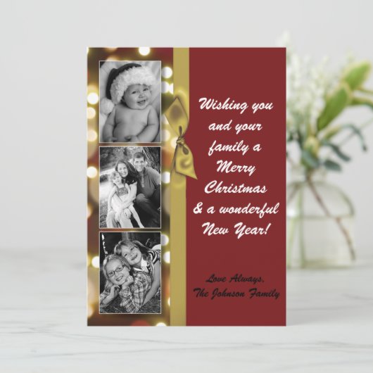 5x7 XMAS Noël Gold Bokeh Lights Carte photo (Debout devant)