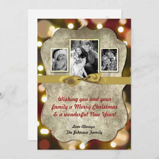 5x7 XMAS Noël Gold Bokeh Lights Carte photo (Devant / Derrière)