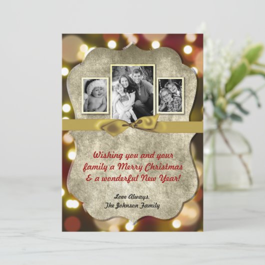 5x7 XMAS Noël Gold Bokeh Lights Carte photo (Debout devant)