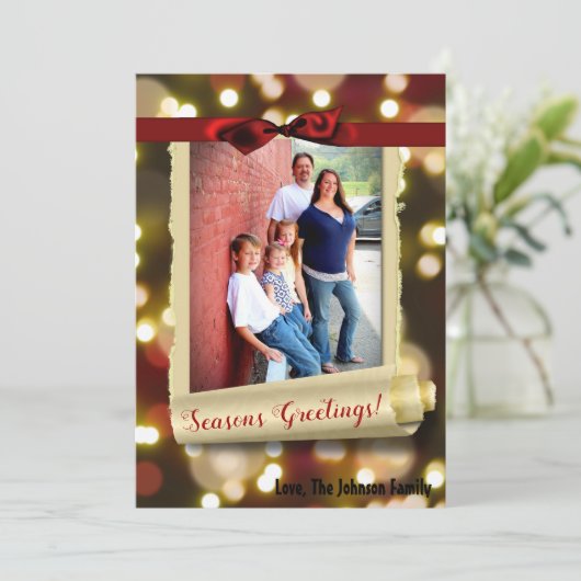 5x7 XMAS Noël Gold Bokeh Lights Carte photo (Debout devant)