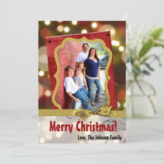 5x7 XMAS Noël Gold Bokeh Lights Carte photo (Debout devant)