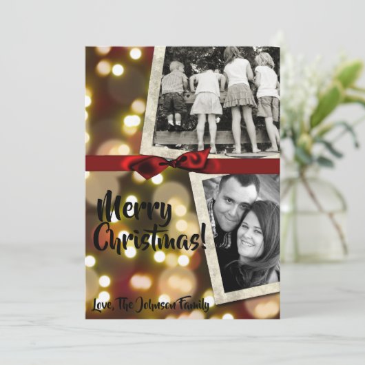 5x7 XMAS Noël Gold Bokeh Lights Carte photo (Debout devant)