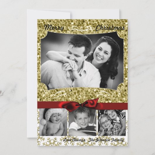 5x7 XMAS Noël Gold Snowflake Carte photo (Devant)