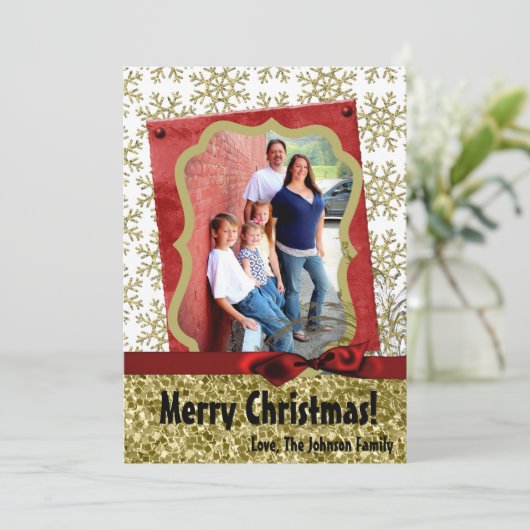 5x7 XMAS Noël Gold Snowflake Carte photo (Debout devant)
