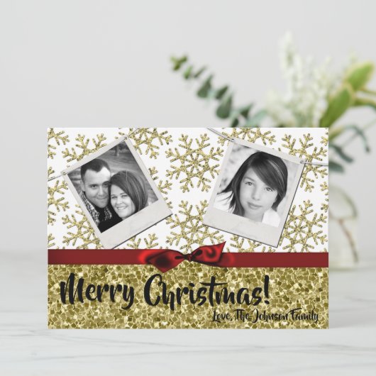 5x7 XMAS Noël Gold Snowflake Carte photo (Debout devant)