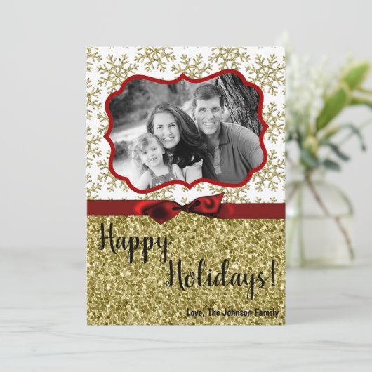 5x7 XMAS Noël Gold Snowflake Carte photo (Debout devant)