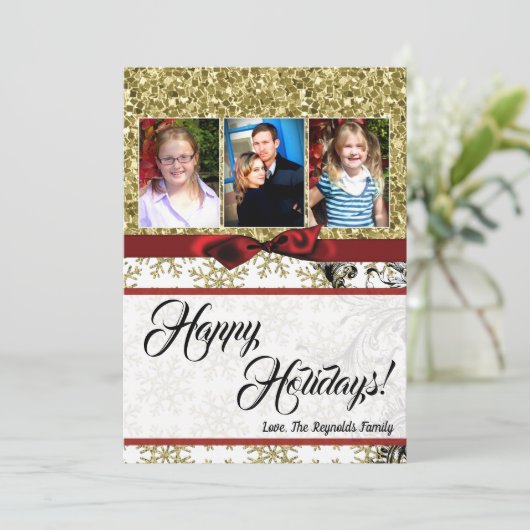 5x7 XMAS Noël Gold Snowflake Carte photo (Debout devant)