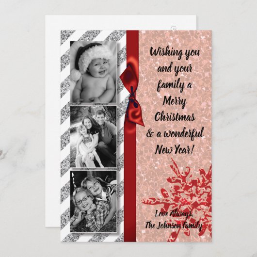 5x7 XMAS Noël Parties scintillant rouge Carte phot (Devant / Derrière)