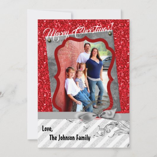 5x7 XMAS Noël Parties scintillant rouge Carte phot (Devant)