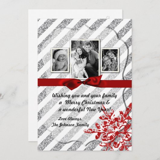 5x7 XMAS Noël Parties scintillant rouge Carte phot (Devant / Derrière)