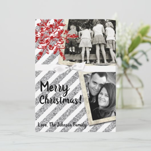 5x7 XMAS Noël Parties scintillant rouge Carte phot (Debout devant)