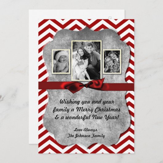 5x7 XMAS Noël Rouge Chevron Chalkboa Carte photo (Devant / Derrière)