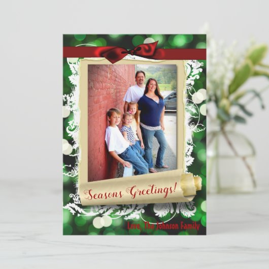 5x7 XMAS Noël Vert Bokeh Lumières Carte photo (Debout devant)