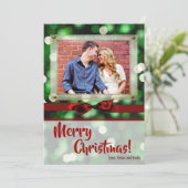 5x7 XMAS Noël Vert Bokeh Lumières Carte photo (Debout devant)