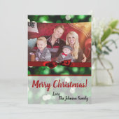 5x7 XMAS Noël Vert Bokeh Lumières Carte photo (Debout devant)