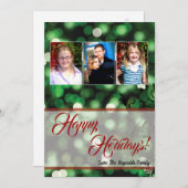 5x7 XMAS Noël Vert Bokeh Lumières Carte photo (Devant / Derrière)