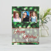 5x7 XMAS Noël Vert Bokeh Lumières Carte photo (Debout devant)