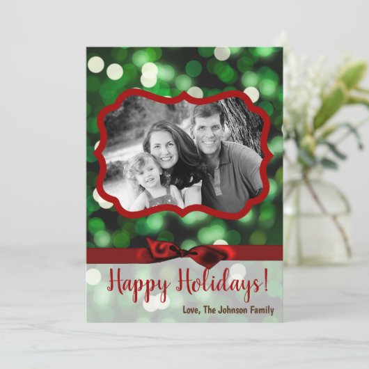 5x7 XMAS Noël Vert Bokeh Lumières Carte photo (Debout devant)