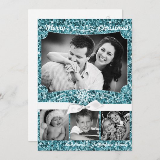 5x7 XMAS Parties scintillant bleue Noël Carte phot (Devant / Derrière)