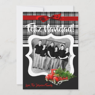 5x7 XMAS Red Kerstmis Buck Tree Wood PHOTO-kaart Feestdagenkaart