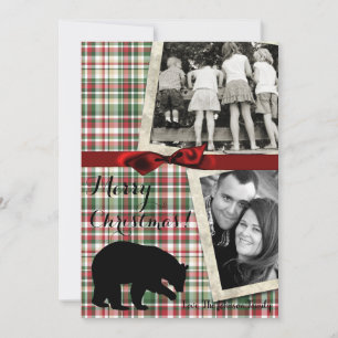 5x7 XMAS Rode Kerst Plaid Beer Fabr FOTO KAART