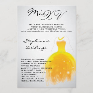 5x7 Yellow Dress Quinceanera Birthday Uitnodiging