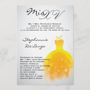 5x7 Yellow Dress Quinceanera Invitation d'annivers