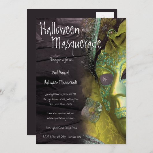 5x7 Yellow Masquerade Halloween Costume Invitation Kaart (Voorkant / Achterkant)
