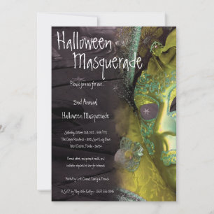 5x7 Yellow Masquerade Halloween Costume Invitation Kaart