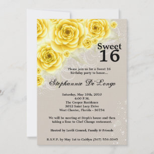 5x7 Yellow Roses Sweet 16 Anniversaire Invitation