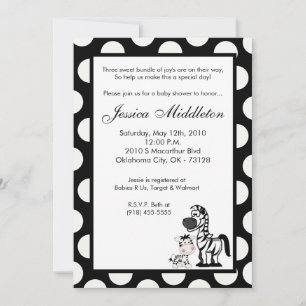 5x7 Zebra Mama et Baby shower Invitation