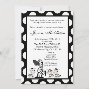 5x7 Zebra Mama TRIPLET Baby shower Invitation
