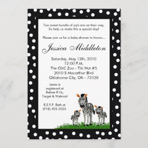 5x7 Zebra Mama TWIN Baby Uitnodiging