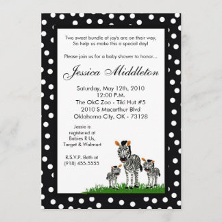 5x7 Zebra Mama TWIN Baby Uitnodiging