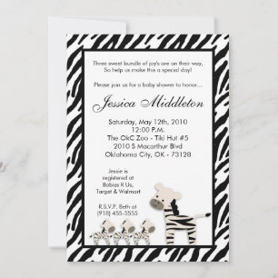5x7 Zebra Momma TRIPLET Baby shower Invitation