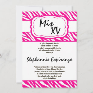 5x7 Zèbre rose Imprimer Quinceanera 15 Invitation