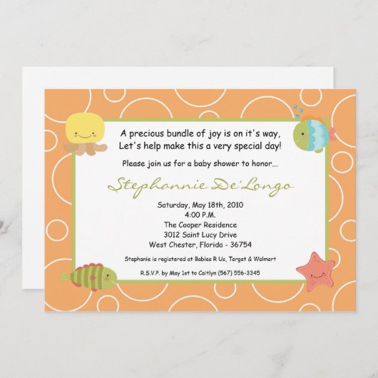 5x7 Zee Life Ocean Fish Baby shower Invitation Kaart (Voorkant / Achterkant)