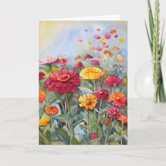 5x7 Zinnia Waterverf Wenskaart (blanco binnenzijde Kaart (Voorkant)