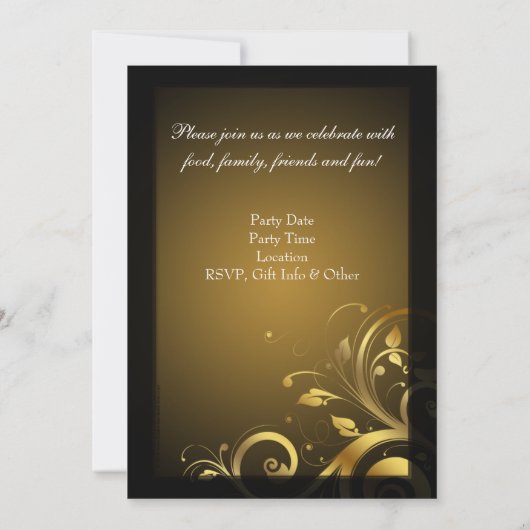 5x7 Zwart en Gouden Swirl, Aangepaste Verjaardagsf Kaart (Achterkant)