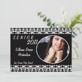 5x7 Zwart Wit Damask Foto Senior Aankondiging (Staand voorkant)