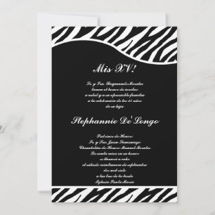 5x7 Zwart-Wit Zebra Quinceanera Feest Uitnodiging